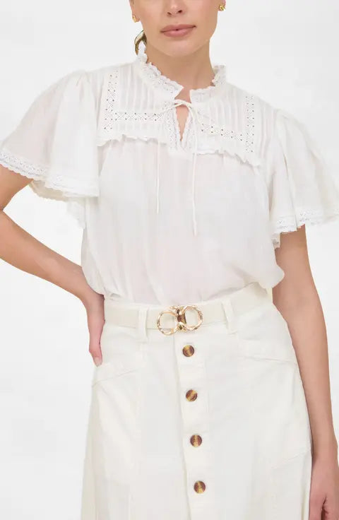 Eyelet Flutter Sleeve Top