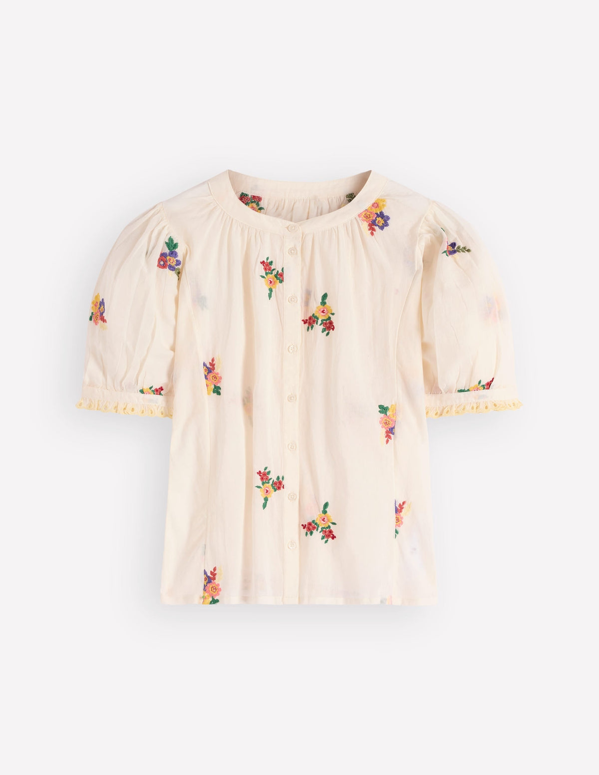 Camille Embroidered Cotton Top-Ivory Floral Embroidery