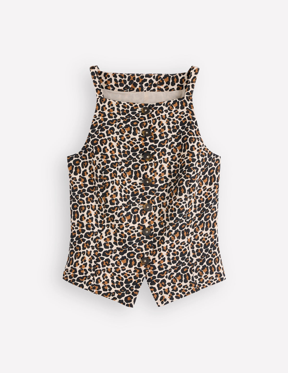 Square Neck Linen Waistcoat-Leopard Print