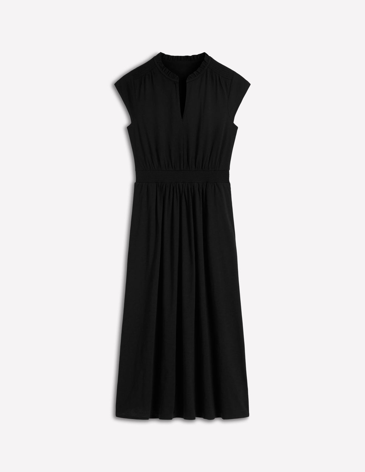 Alba Smocked Jersey Midi Dress-Black