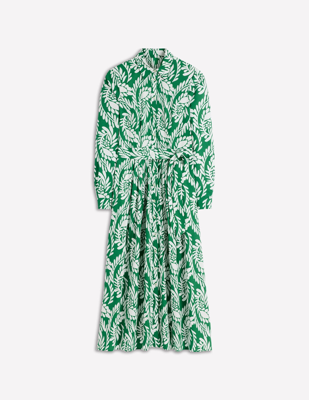 Alexa Cotton Midi Shirt Dress-Fresh Green, Scattered Vine
