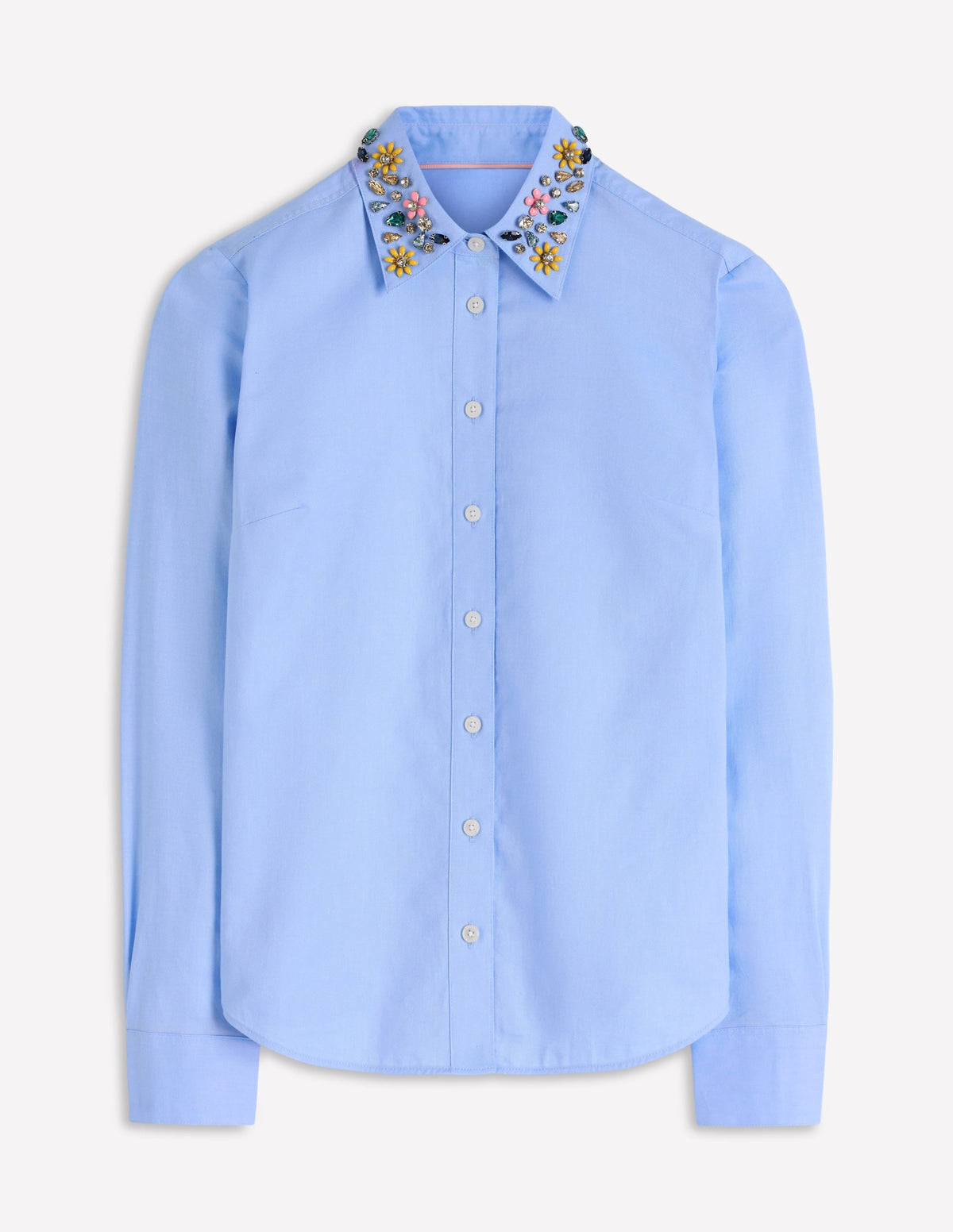 Sienna Trim Detail Shirt-blue Oxford, Jewel Collar