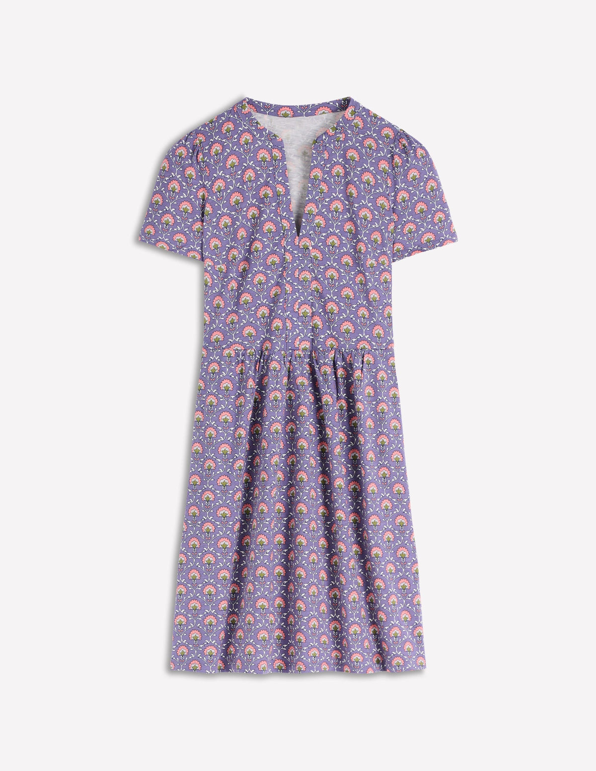 Naomi Short Sleeve Dress-Purple Thistle, Flower Lattice