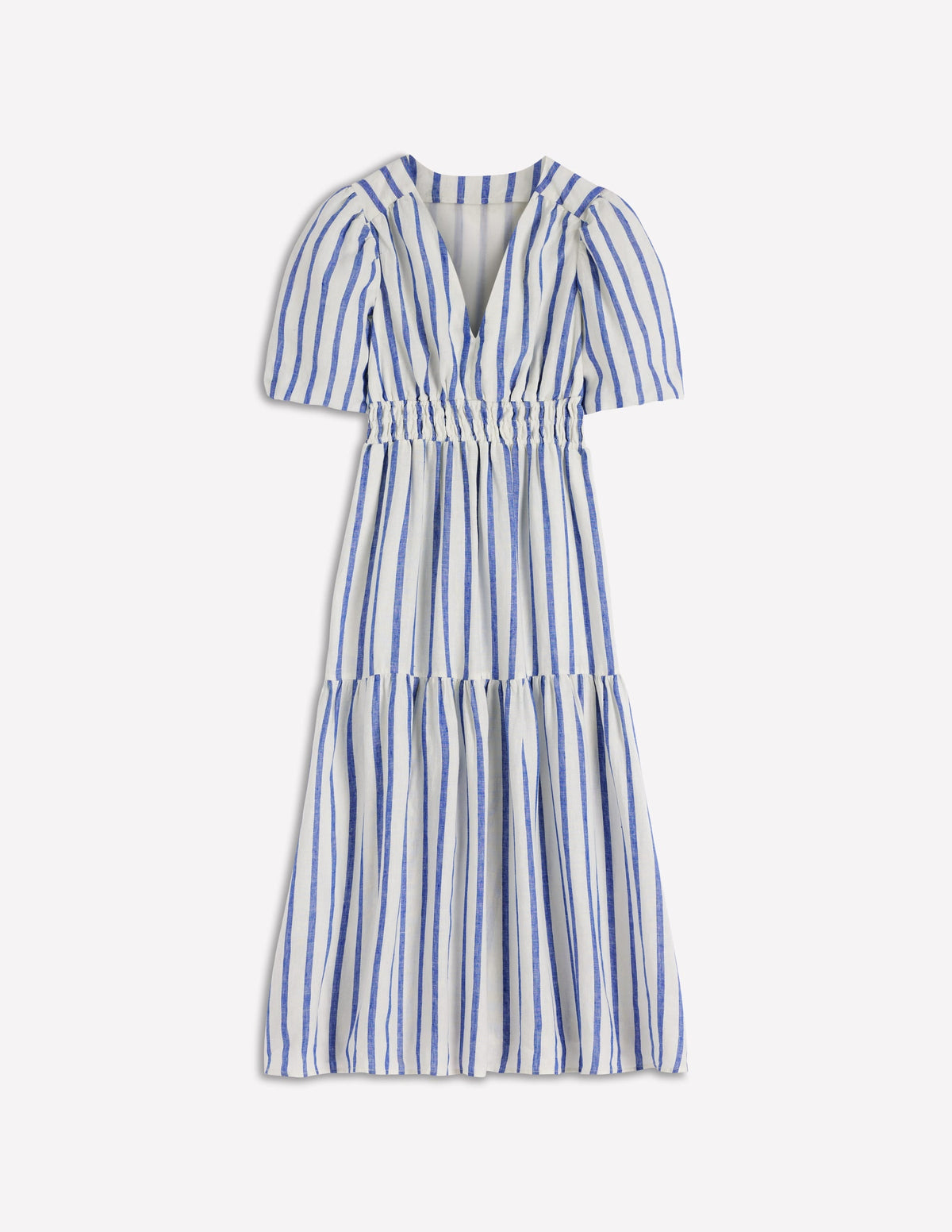 Irene Linen Midi Dress-Blue Stripe