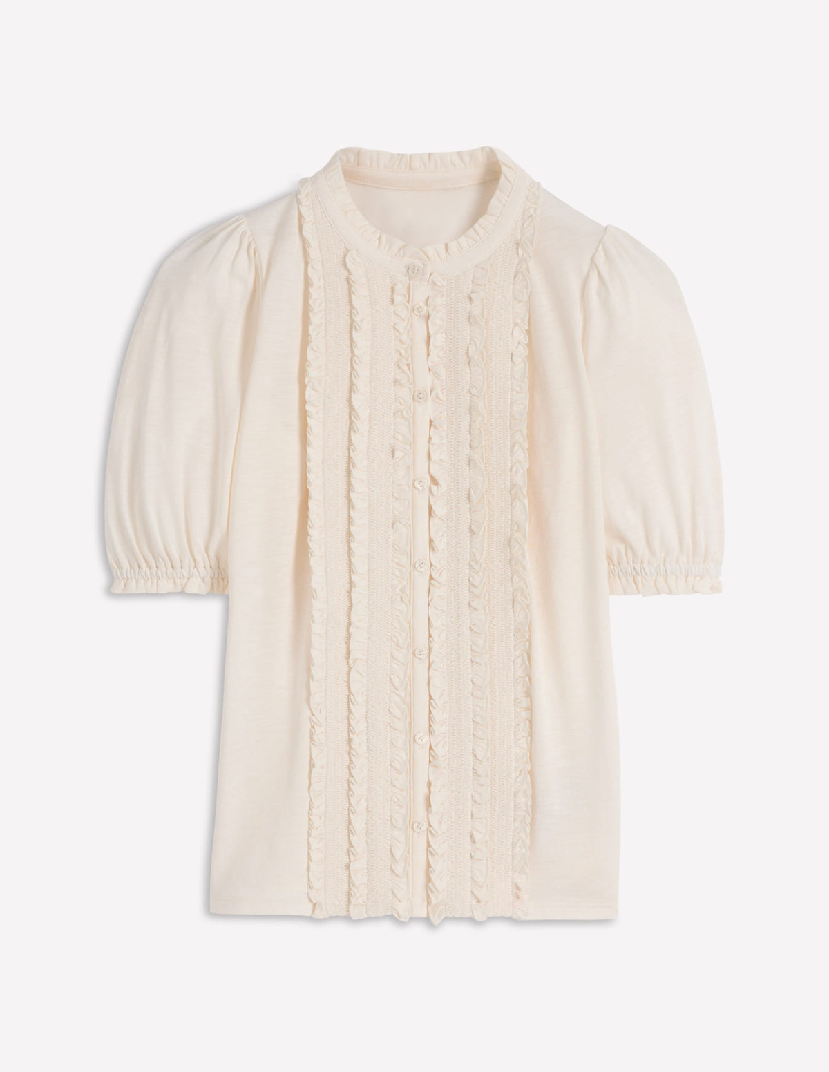 Eda Ruffle Front Shirt-Ivory