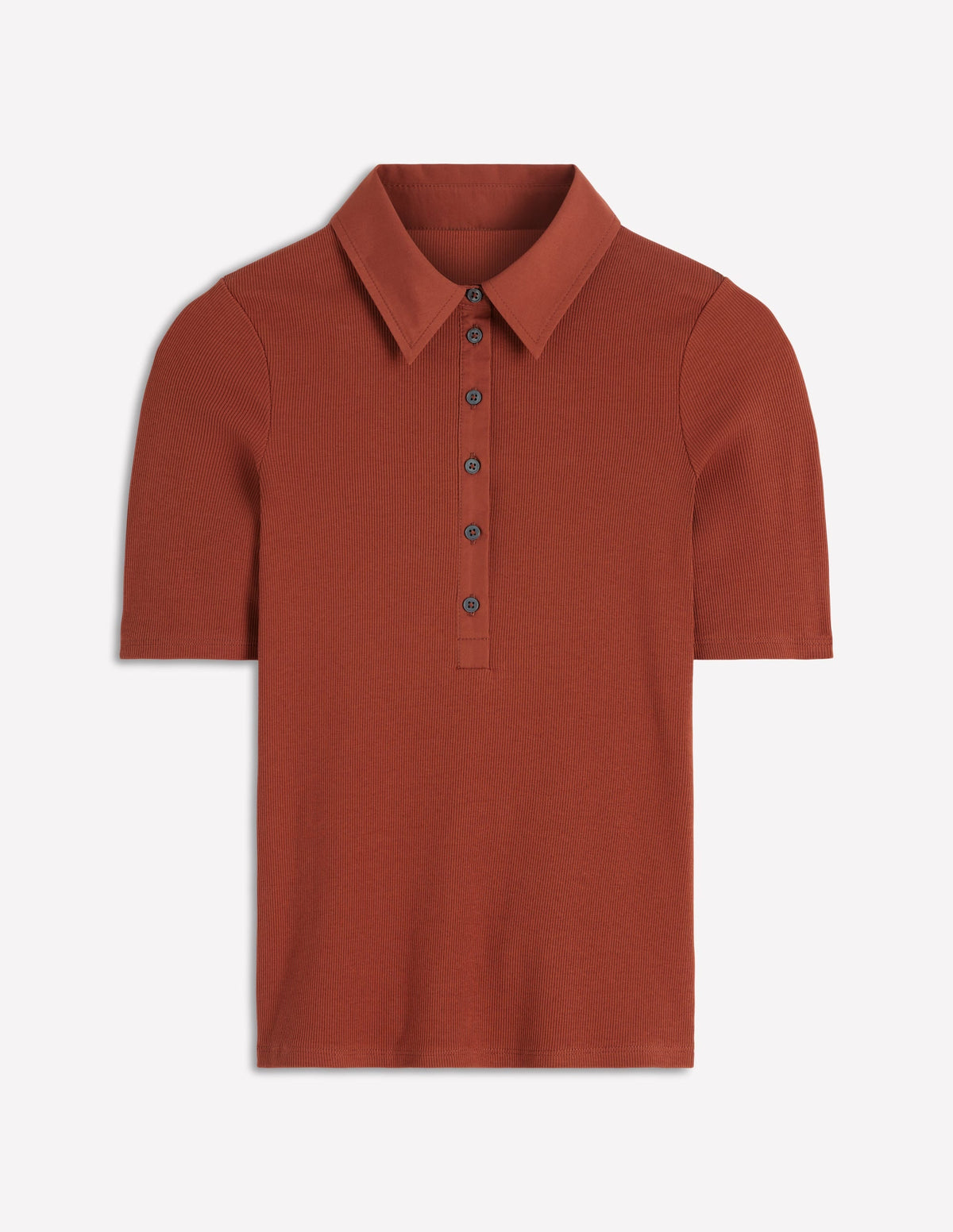 Collared Ribbed Henley Top-Burnt Orange