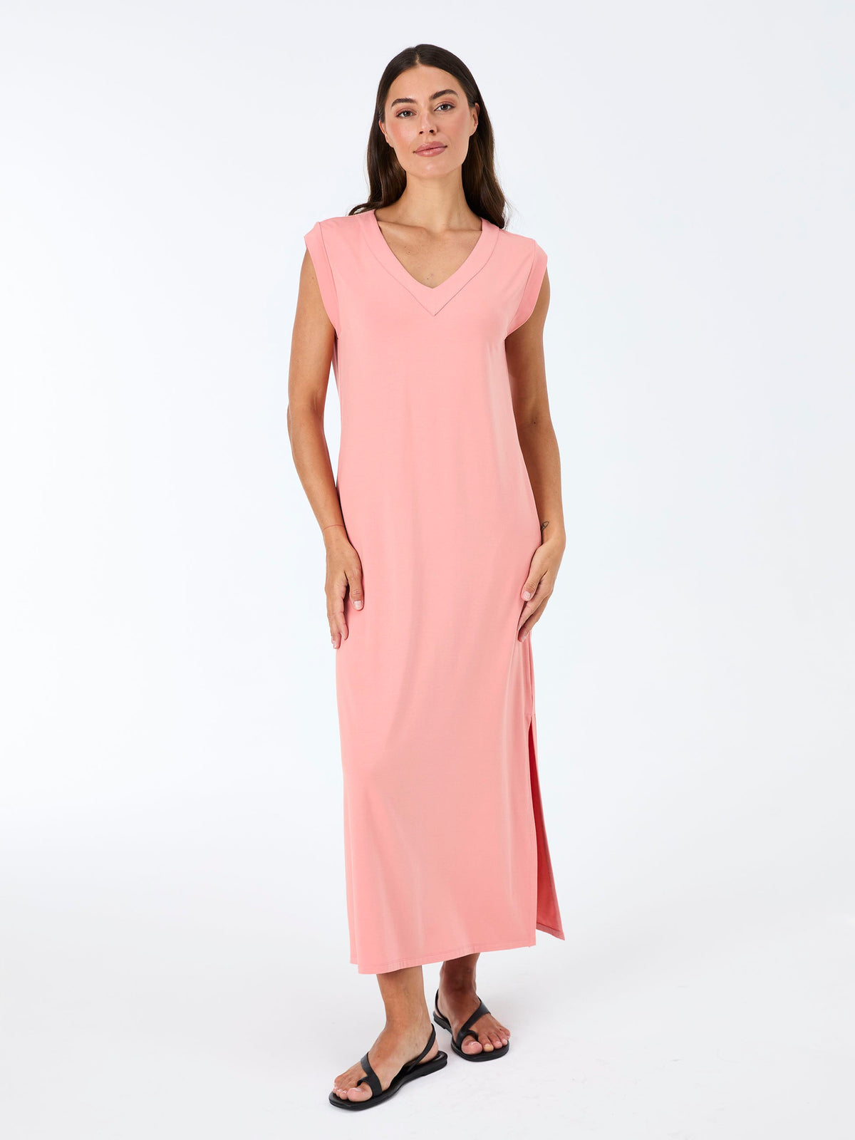 Everly V Neck Maxi Dress - Apricot