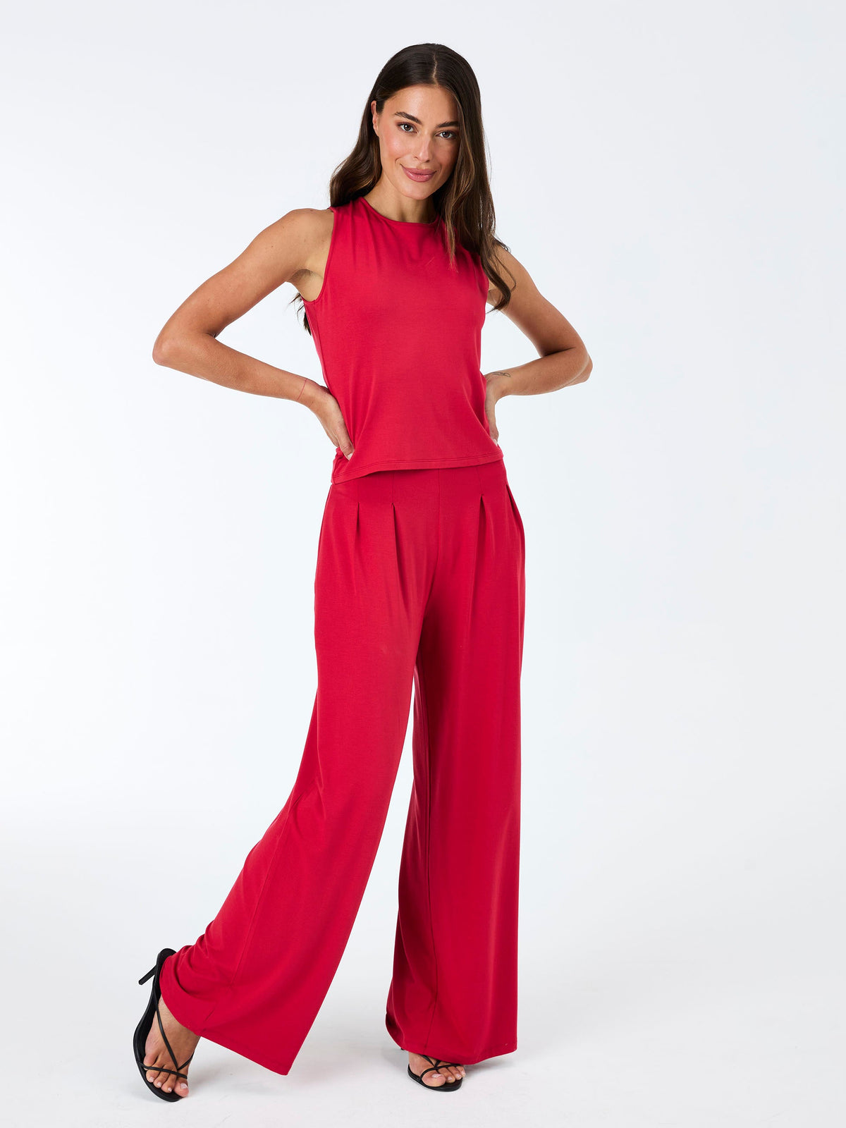 Emery Wide Leg Pants - Cherry Red