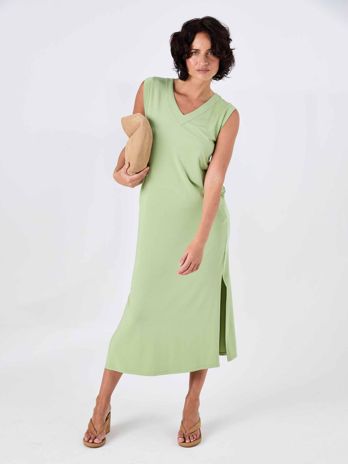 Everly V Neck Maxi Dress - Matcha Green