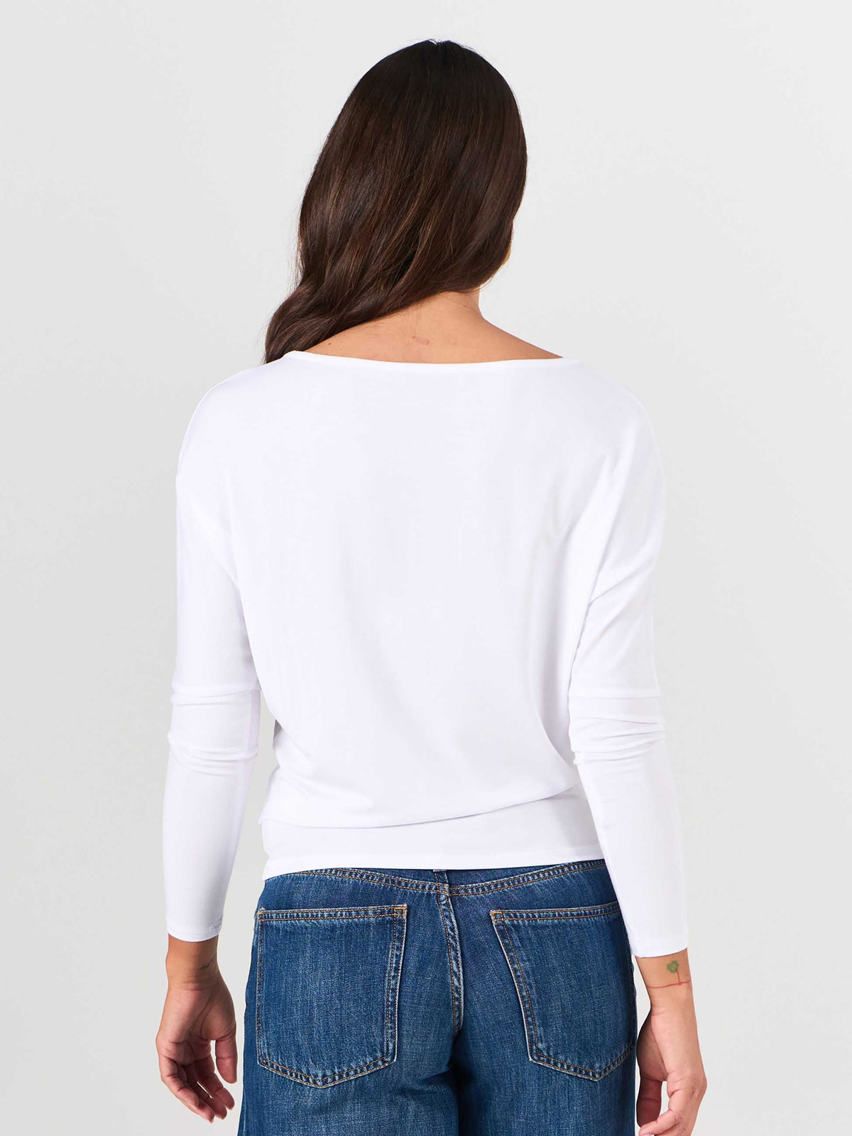 Modal Long Sleeve Off Shoulder Top - White