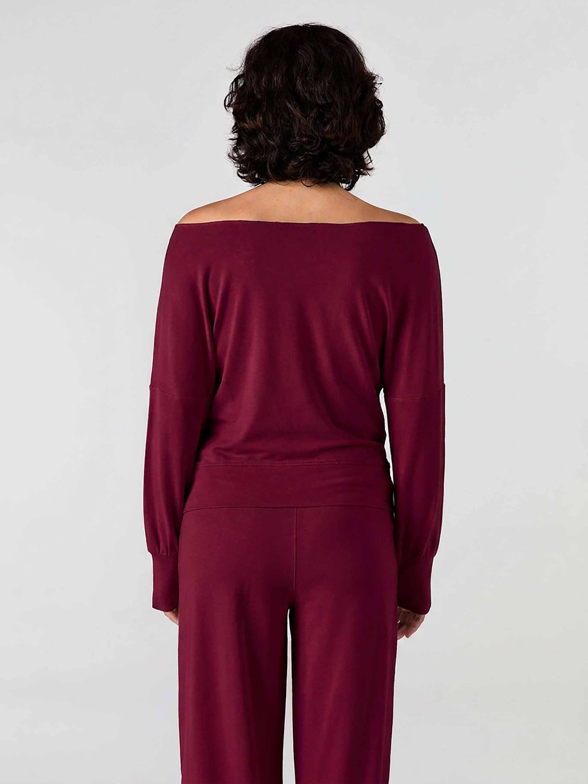 French Terry Off Shoulder Sweatshirt - Sangria