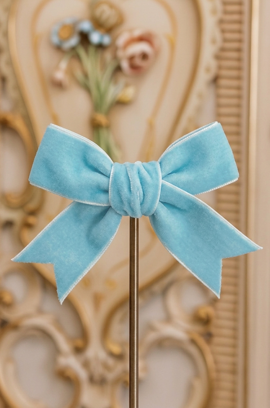 D'Amour Follies Petite Velvet Hair Bow (Soft Aqua)