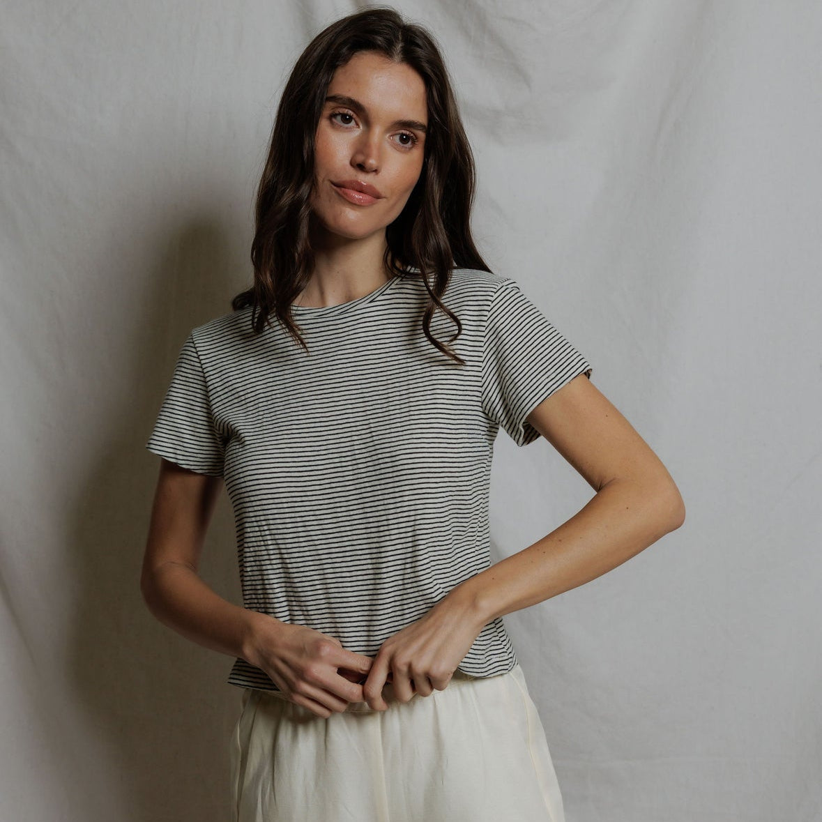 Perfect White Tee Viviam Hemp Milk Cotton Stripe Tee