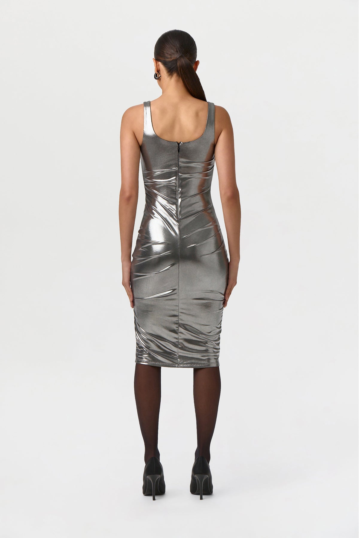 Foil Jersey Scoop Midi Dress