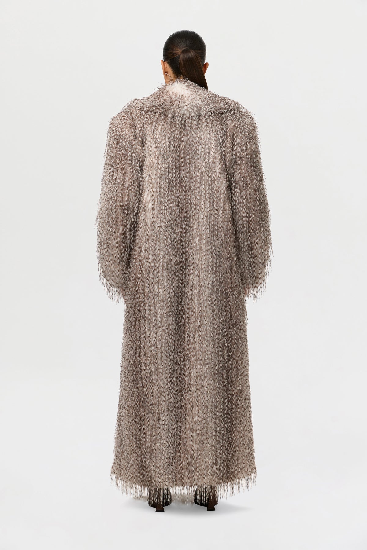 Faux Feather Plush Long Coat