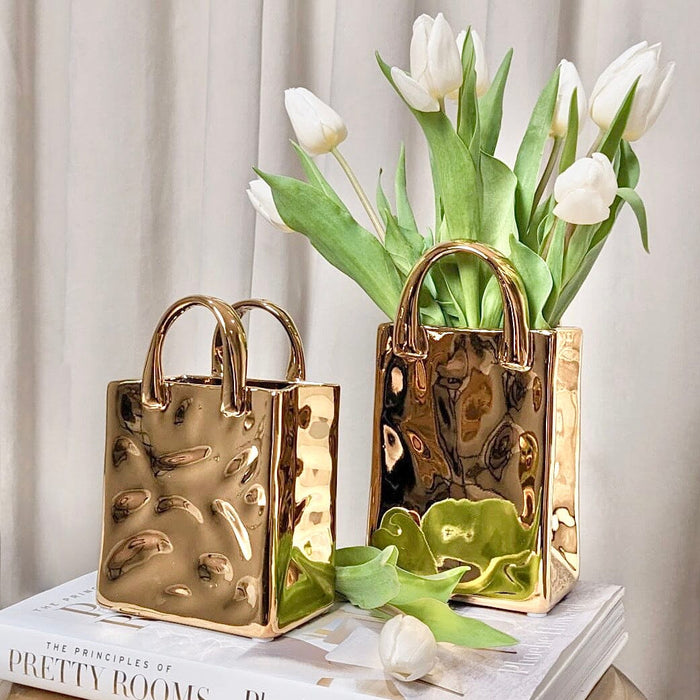 Elise Large Gold Handbag Decorative Vase Accessories
