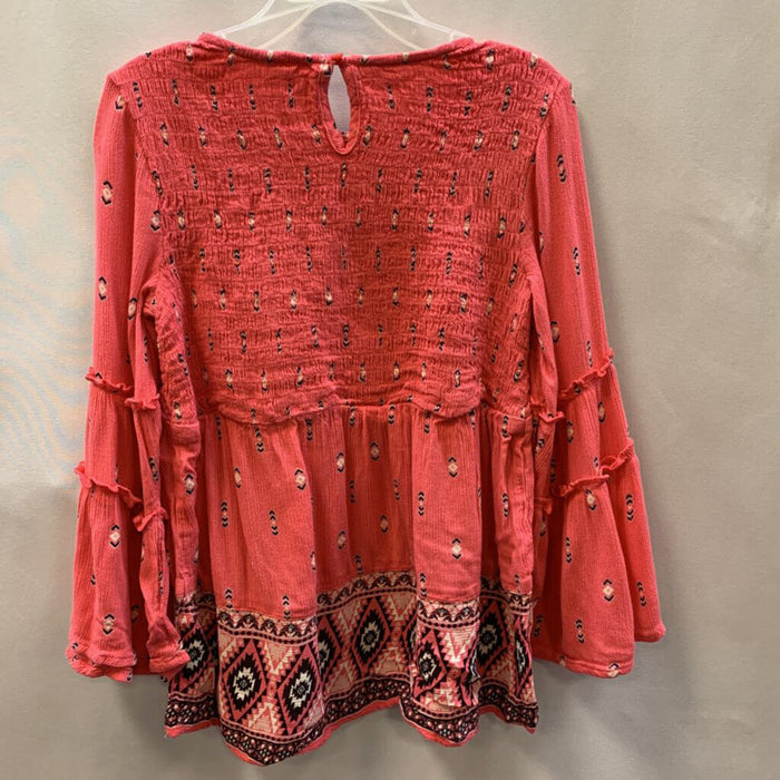 Shirt: Long Sleeve Geometric Boho