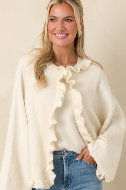 Prosperina Sabrina Ivory Ruffle Cardigan