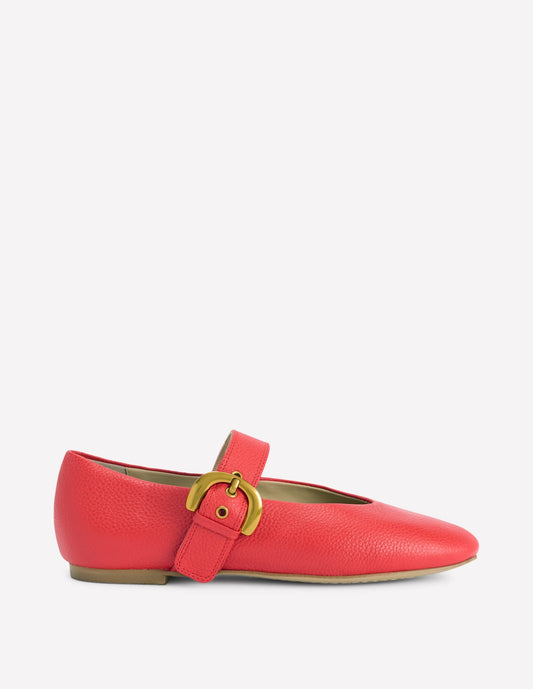 Kylie Flat Buckle Mary Janes-Post Box Red