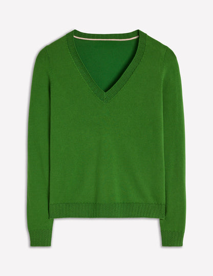 Emilia Cotton V Neck Sweater-Promenade Green