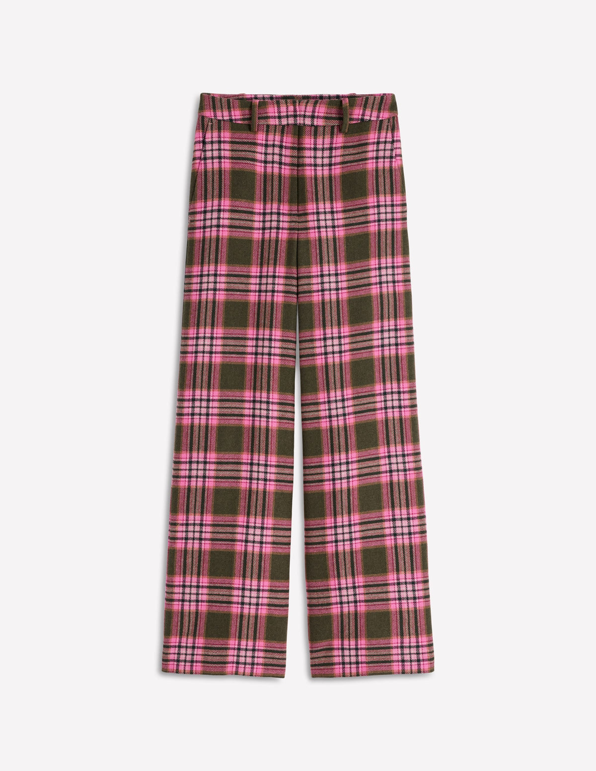 Belgravia Wool Blend Pants-Olive, Green and Pink Check