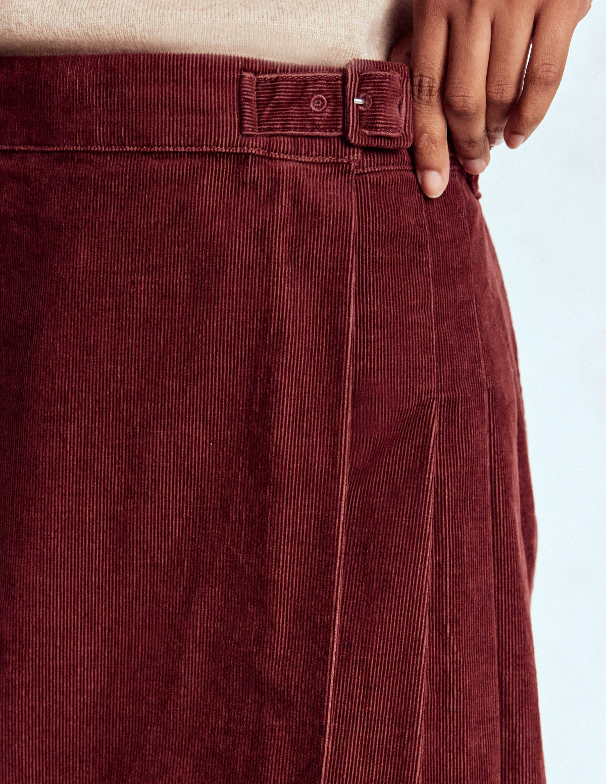 Helen Cord Kilt Skirt-Chestnut