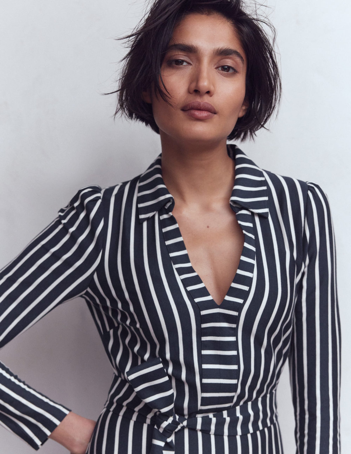 Imogen Collared Jersey Dress-French Navy and Ivory Stripe