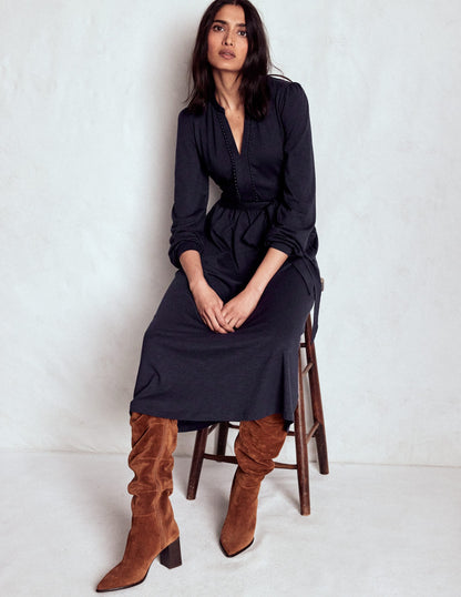 Naomi Long Sleeve Jersey Dress-Navy