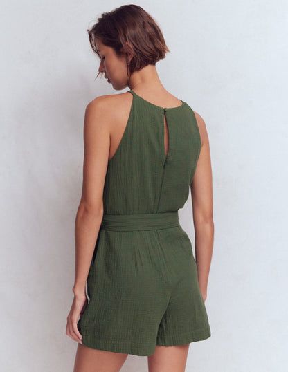 Rosa Double Cloth Playsuit-Hunter Green