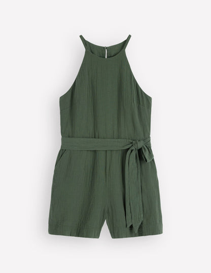 Rosa Double Cloth Playsuit-Hunter Green