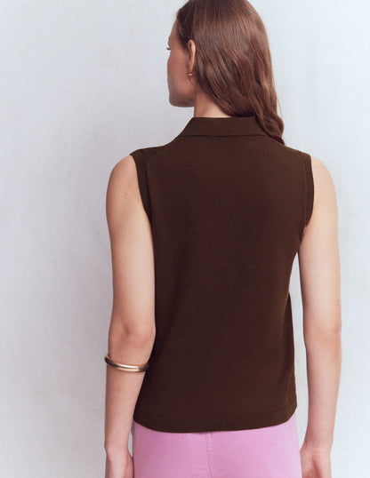 Chloe Henley Knitted Tank-Bitter Chocolate