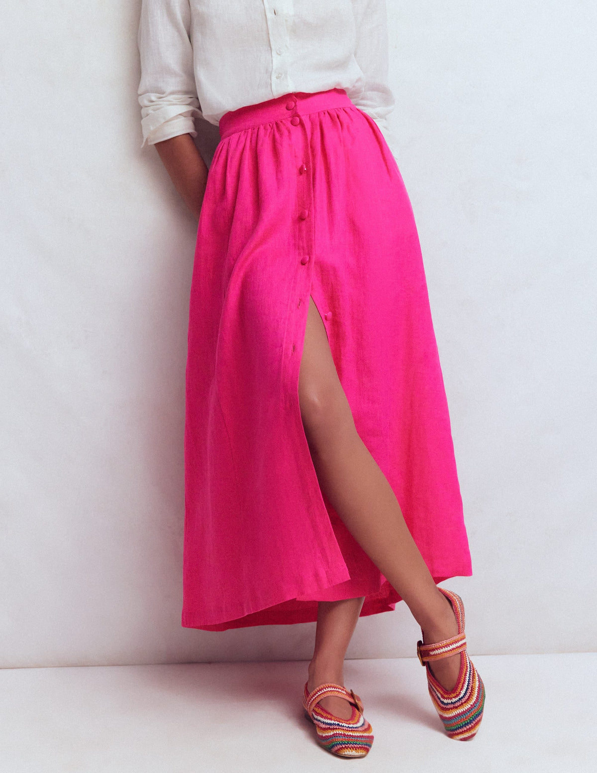 Emma Linen Maxi Skirt-Pink Peony