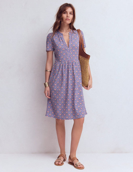 Naomi Short Sleeve Dress-Purple Thistle, Flower Lattice