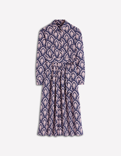 Alexa Cotton Midi Shirt Dress-Navy Petal Terrace