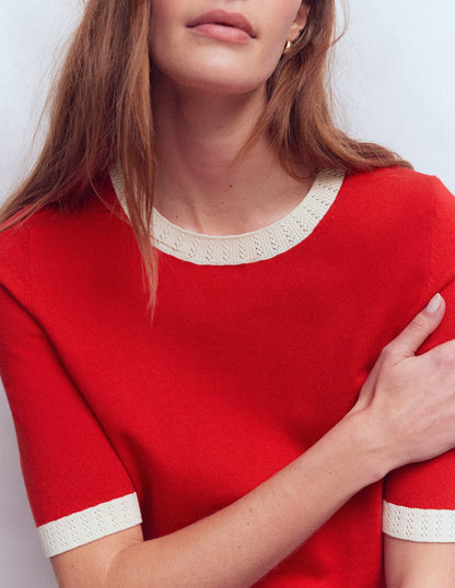 Emilia Cotton Crew T-shirt-Merida Red, Ivory