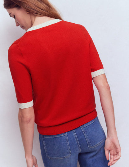 Emilia Cotton Crew T-shirt-Merida Red, Ivory