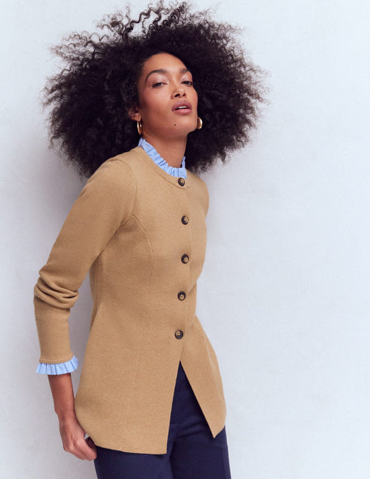 Joanna Fitted Knitted Jacket-Camel Melange