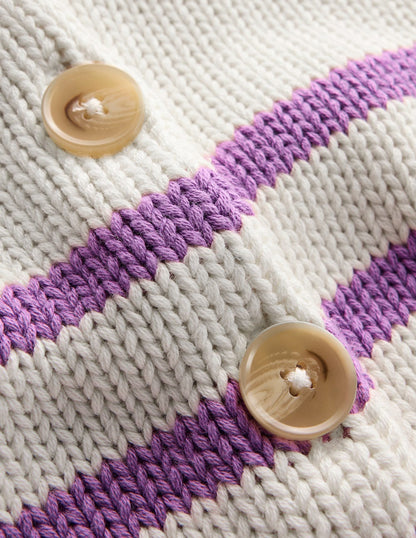 Lucy Chunky Cotton Cardigan-Warm Ivory/ Mulberry Purple