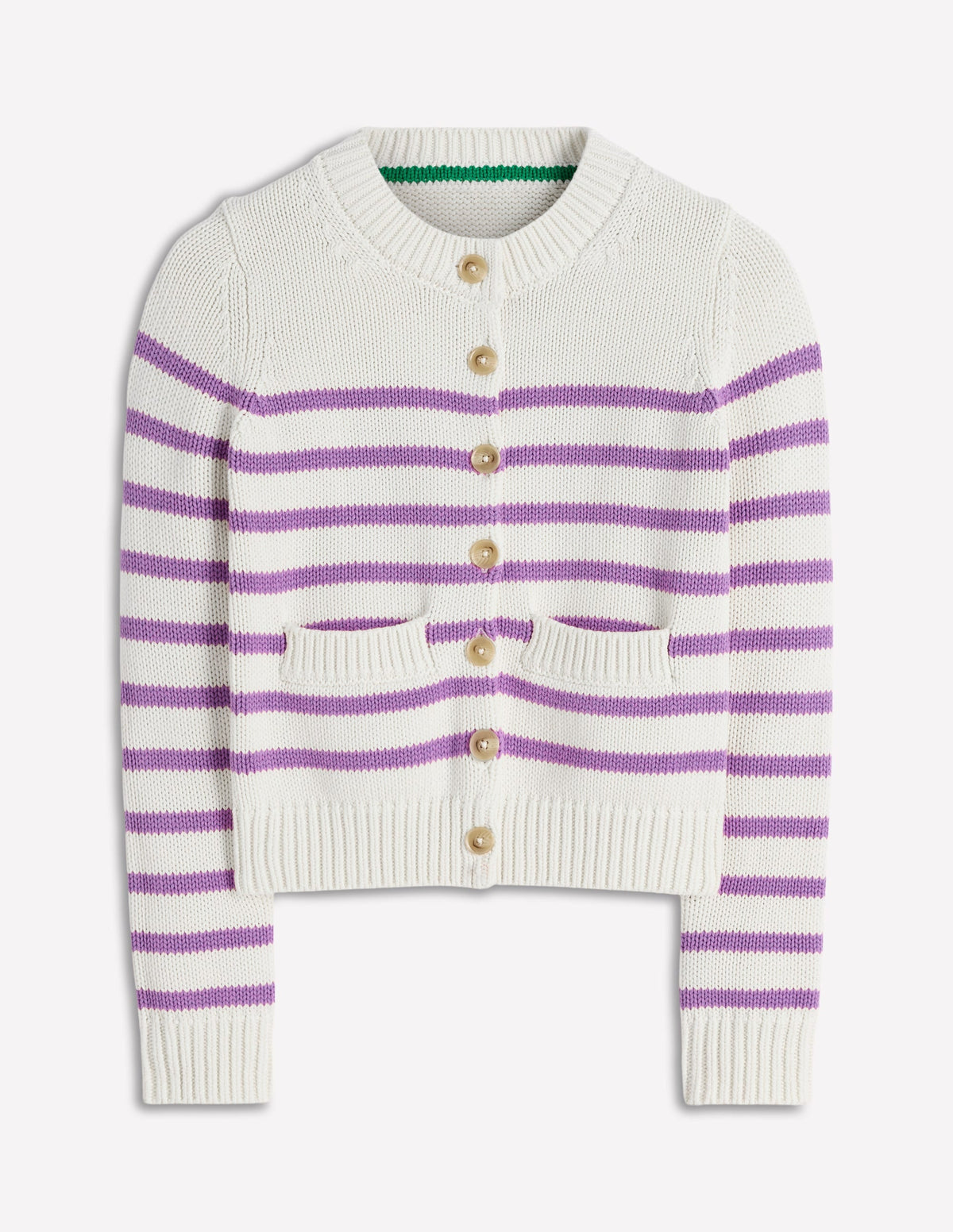 Lucy Chunky Cotton Cardigan-Warm Ivory/ Mulberry Purple