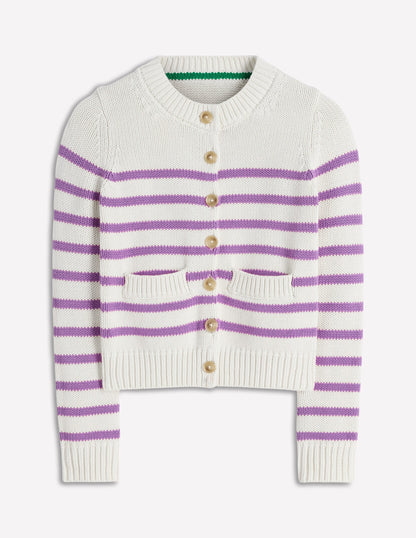 Lucy Chunky Cotton Cardigan-Warm Ivory/ Mulberry Purple
