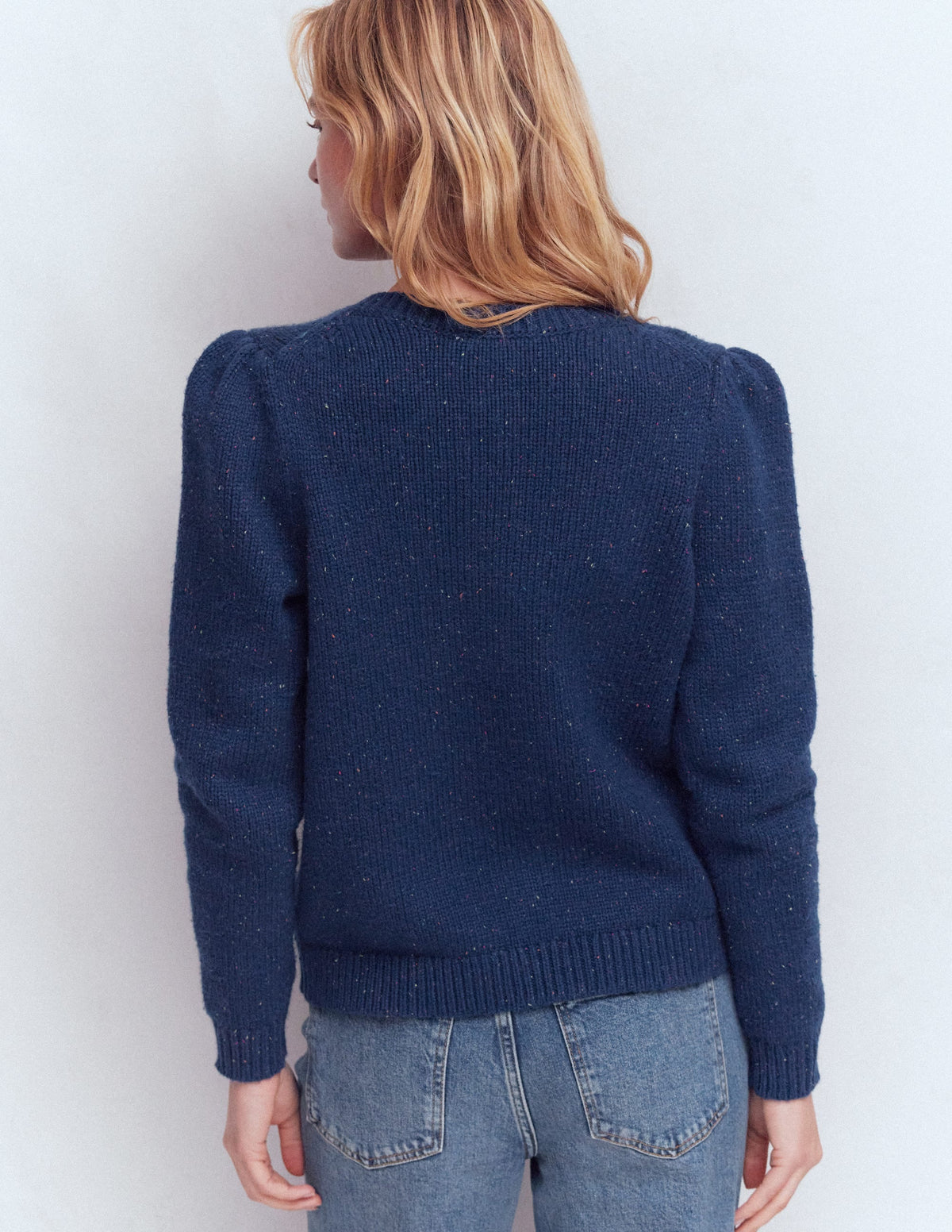 Davina Puff Sleeve Cardigan-Blue, Nep
