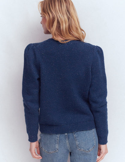 Davina Puff Sleeve Cardigan-Blue, Nep