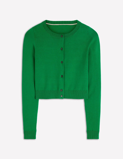 Emilia Cotton Cropped Cardigan-Rich Emerald