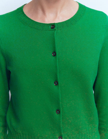 Emilia Cotton Cropped Cardigan-Rich Emerald