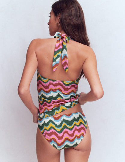 Kythira Ruched Tankini Top-Multi Zig zag wave