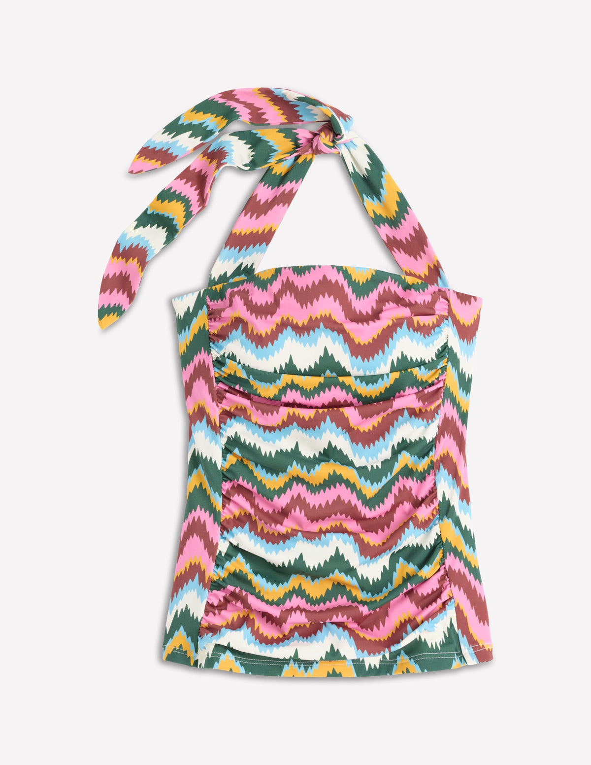 Kythira Ruched Tankini Top-Multi Zig zag wave
