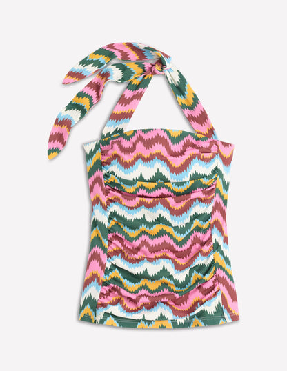 Kythira Ruched Tankini Top-Multi Zig zag wave