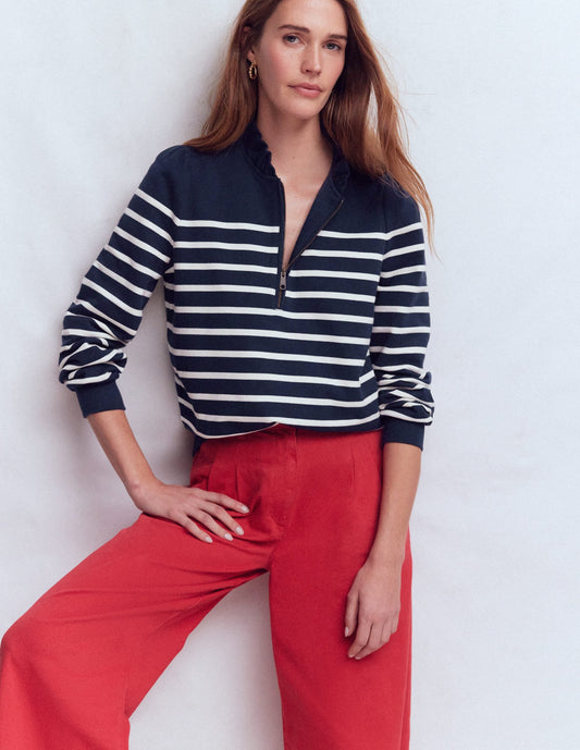 Half-Zip Frill Sweatshirt-Placement Stripe