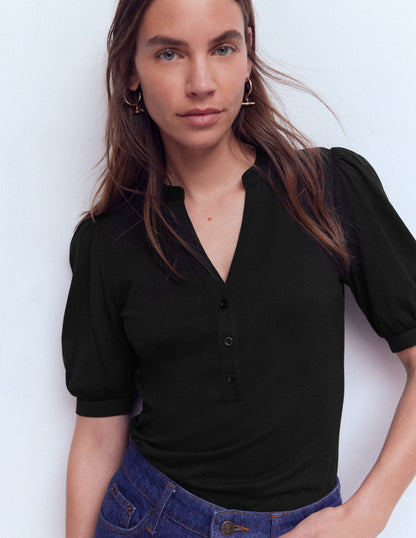 Supersoft Short Sleeve Henley-Black