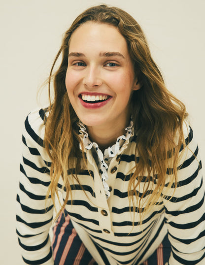 Ruffle Collar Mariner-Ivory and Navy Stripe